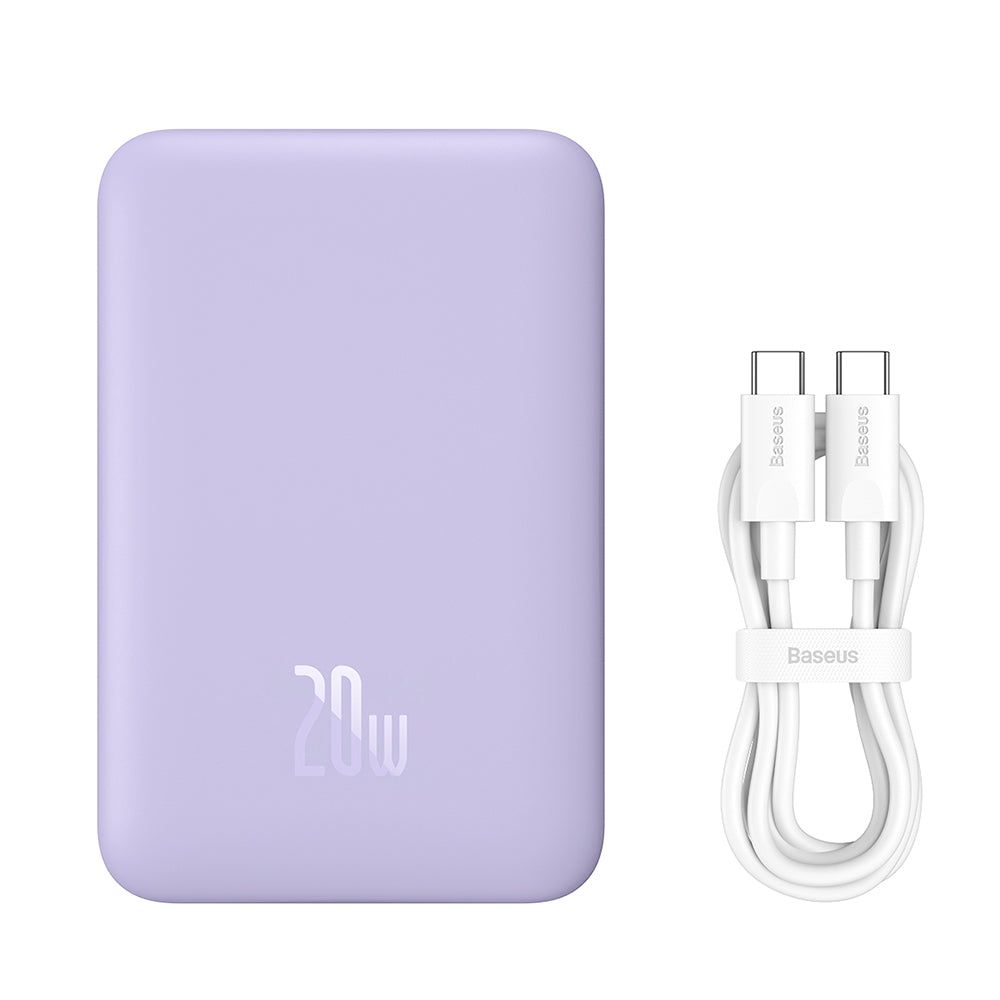 Ekstern trådløs batteri Baseus Magnetic Mini, 10000mAh, 20W, PD + FQI, 1 x QI - 1 x USB-C, Lilla PPCX110105