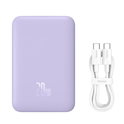 Ekstern trådløs batteri Baseus Magnetic Mini, 10000mAh, 20W, PD + FQI, 1 x QI - 1 x USB-C, Lilla PPCX110105
