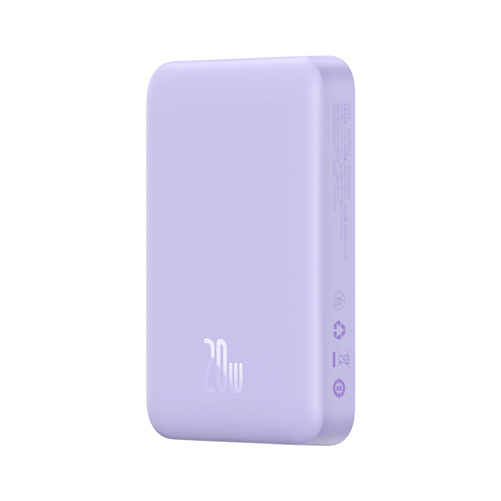 Ekstern trådløs batteri Baseus Magnetic Mini, 10000mAh, 20W, PD + FQI, 1 x QI - 1 x USB-C, Lilla PPCX110105