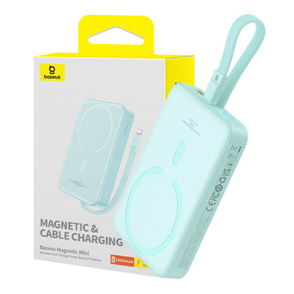 Ekstern trådløs batteri Baseus Magnetic Mini, 10000mAh, 20W, PD + FQI, 1 x Lightning - 1 x QI - 1 x USB-C, Grønn P10022109333-00