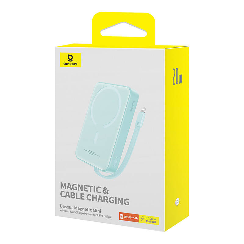 Ekstern trådløs batteri Baseus Magnetic Mini, 10000mAh, 20W, PD + FQI, 1 x Lightning - 1 x QI - 1 x USB-C, Grønn P10022109333-00