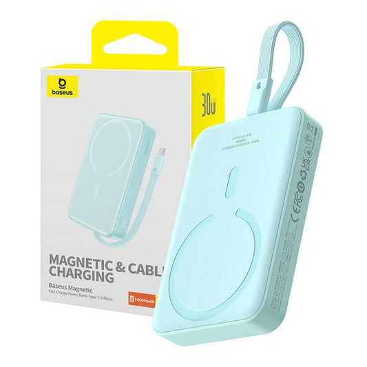 Ekstern trådløs batteri Baseus Magnetic Mini, 10000mAh, 30W, PD + FQI, 1 x Lightning - 1 x QI - 1 x USB-C, Blå P1002210B333-00