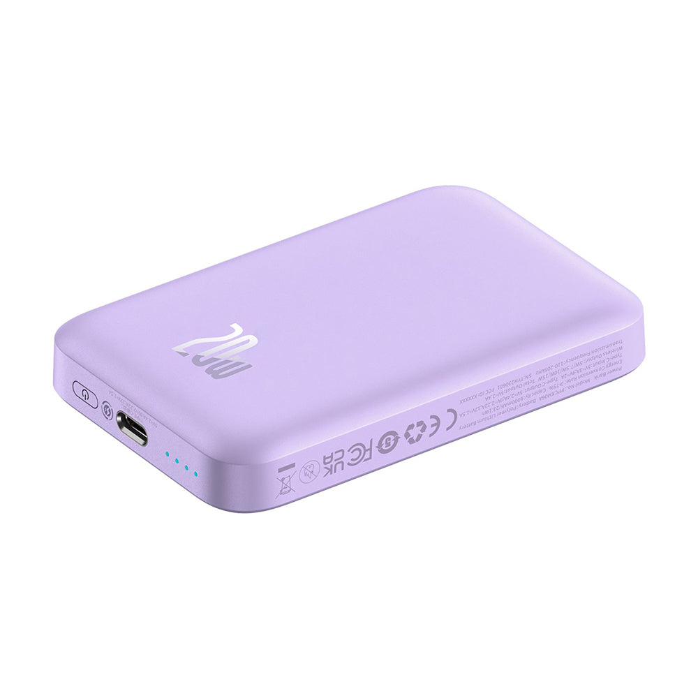 Baseus Mini Air trådløs ekstern batteri, 6000mAh, 20W, PD + FQI, 1 x QI - 1 x USB-C, Lilla P10059002513-00