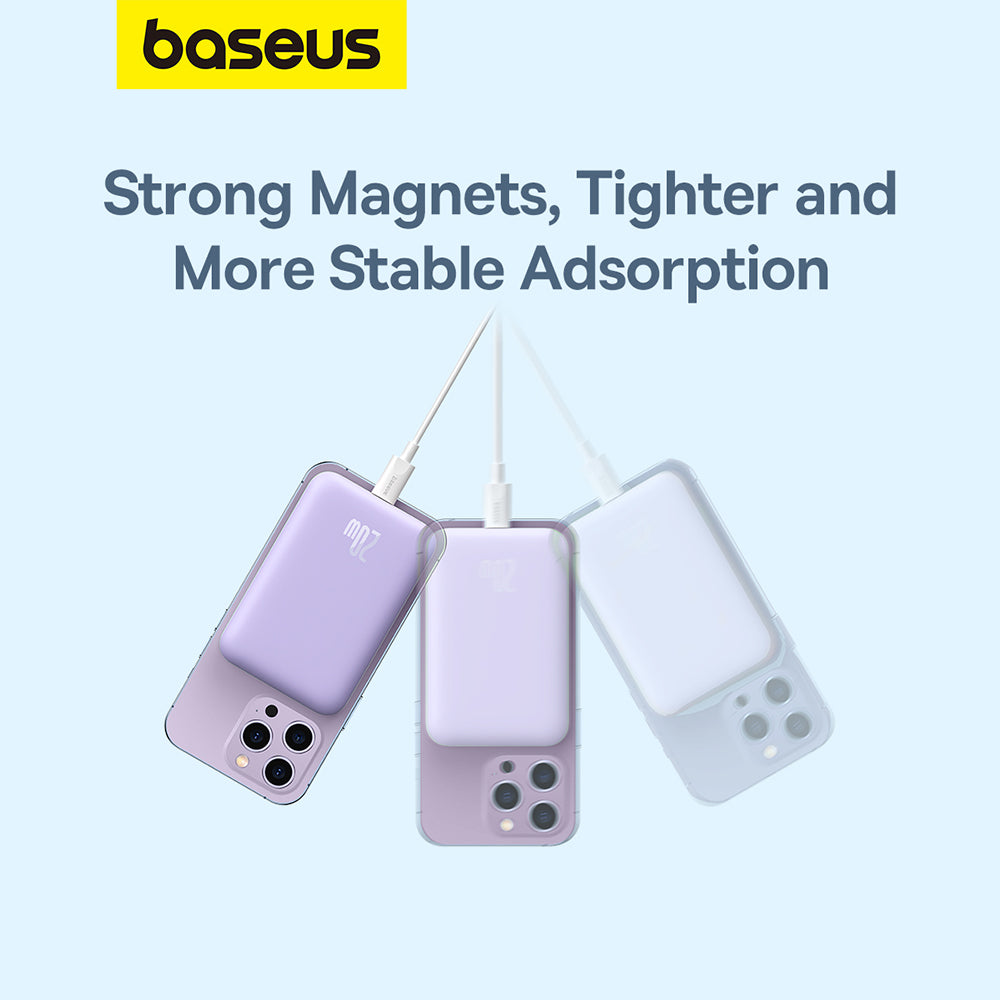 Baseus Mini Air trådløs ekstern batteri, 6000mAh, 20W, PD + FQI, 1 x QI - 1 x USB-C, Lilla P10059002513-00