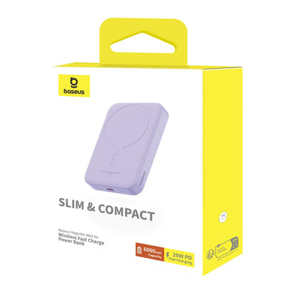 Baseus Mini Air trådløs ekstern batteri, 6000mAh, 20W, PD + FQI, 1 x QI - 1 x USB-C, Lilla P10059002513-00