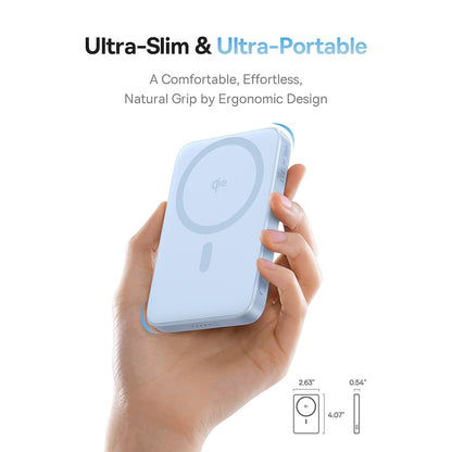 Ekstern trådløs batteri Baseus PicoGo, 5000mAh, 20W, PD + FQI, 1 x QI - 1 x USB-C, Blå P10076800313-00