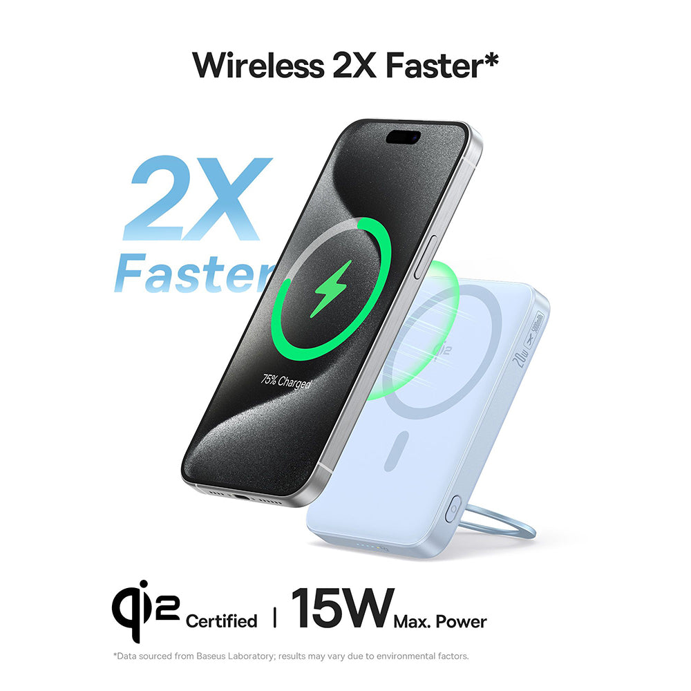 Ekstern trådløs batteri Baseus PicoGo, 5000mAh, 20W, PD + FQI, 1 x QI - 1 x USB-C, Blå P10076800313-00