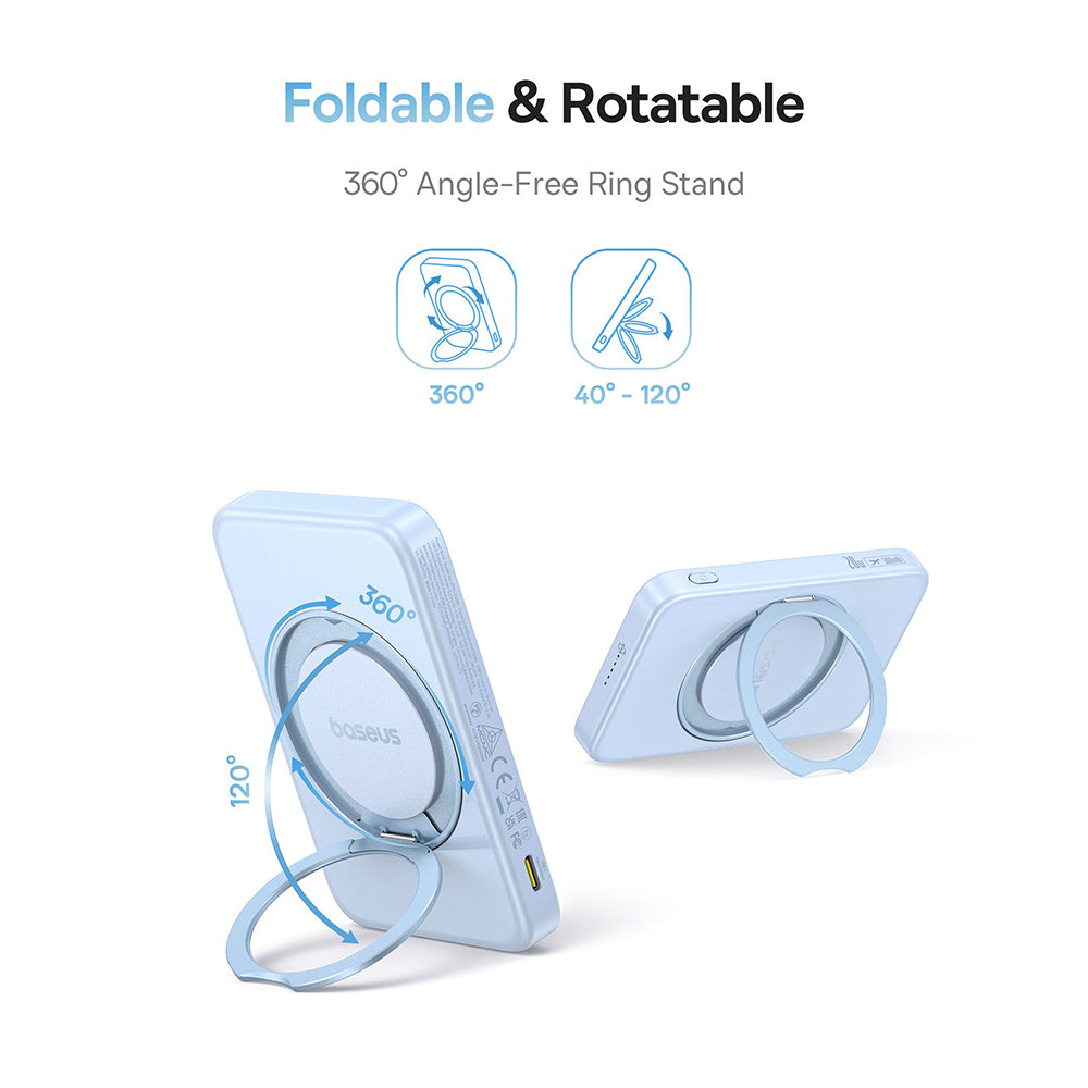 Ekstern trådløs batteri Baseus PicoGo, 5000mAh, 20W, PD + FQI, 1 x QI - 1 x USB-C, Blå P10076800313-00