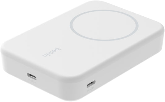 Trådløs ekstern batteripakke Belkin BoostCharge Pro med støtte, 10000mAh, 15W, FQI, 1 x QI - 1 x USB-C, hvit BPD008btWH
