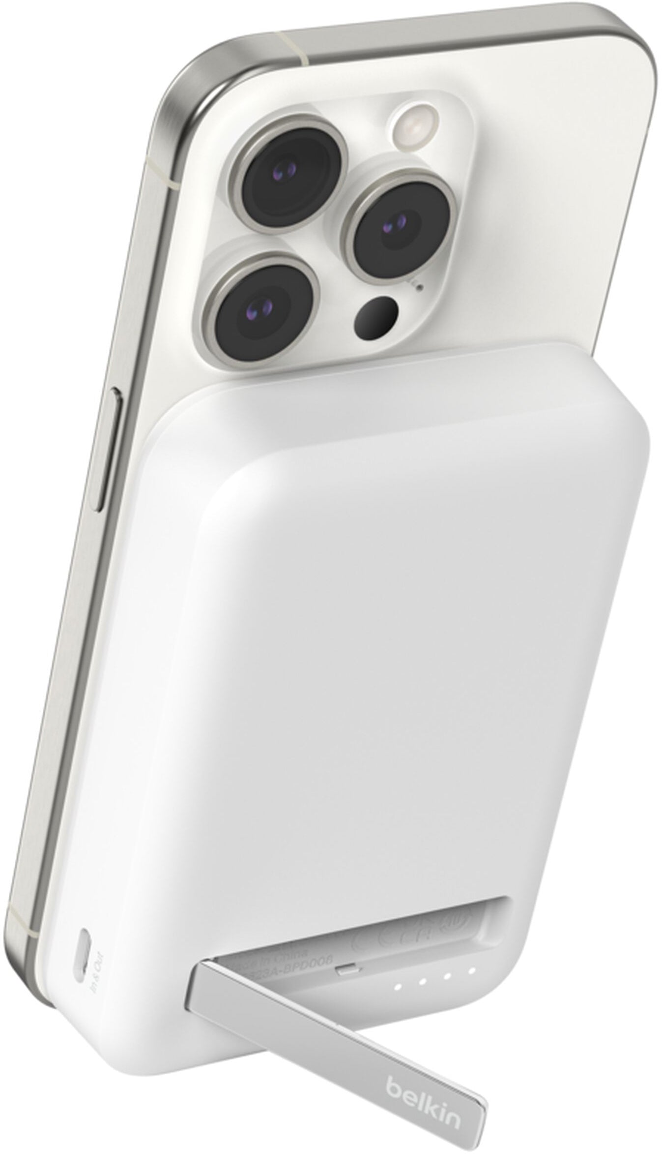 Trådløs ekstern batteripakke Belkin BoostCharge Pro med støtte, 10000mAh, 15W, FQI, 1 x QI - 1 x USB-C, hvit BPD008btWH