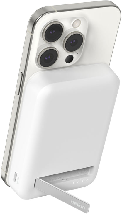Trådløs ekstern batteripakke Belkin BoostCharge Pro med støtte, 10000mAh, 15W, FQI, 1 x QI - 1 x USB-C, hvit BPD008btWH