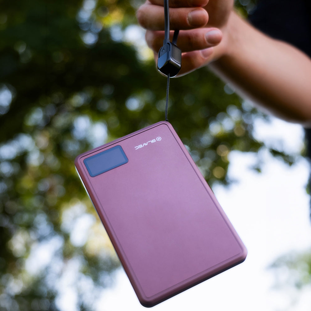 Blavec BJ-03 Slim trådløs powerbank, 10000 mAh, 22,5 W, PD + FQI, 1 x QI – 1 x USB-C, lilla