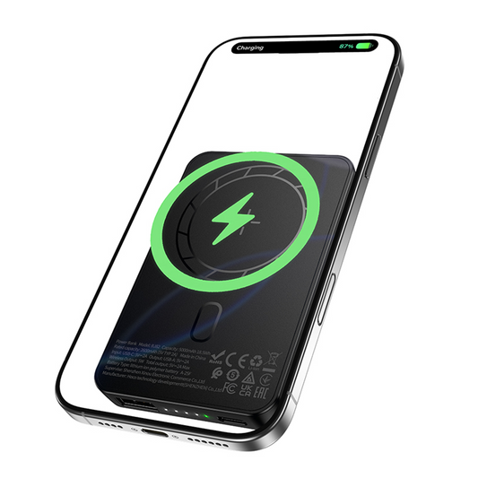 Ekstern trådløs batteri Borofone BJ82 Dawn, 5000mAh, 10W, 1 x QI - 1 x USB-A, Svart