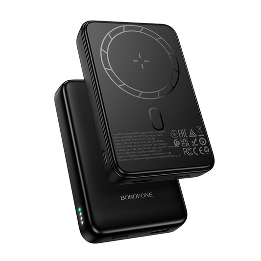 Trådløs Ekstern Batteri Borofone BJ82A Dawn, 10000mAh, 22.5W, QC + PD + FQI, 1 x QI - 1 x USB-A - 1 x USB-C, Svart