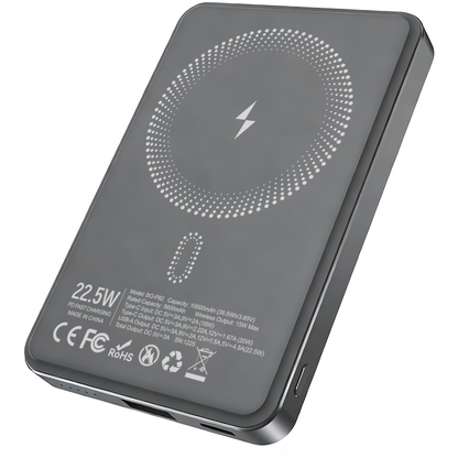 Trådløs Ekstern Batteri BWOO BO-P82, 10000mAh, 22,5W, PD + FQI, 1 x QI - 1 x USB-C, Grå