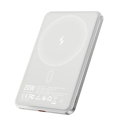 Trådløs Ekstern Batteri BWOO P79, 5000mAh, 20W, PD + FQI, 1 x QI - 1 x USB-C, Grå