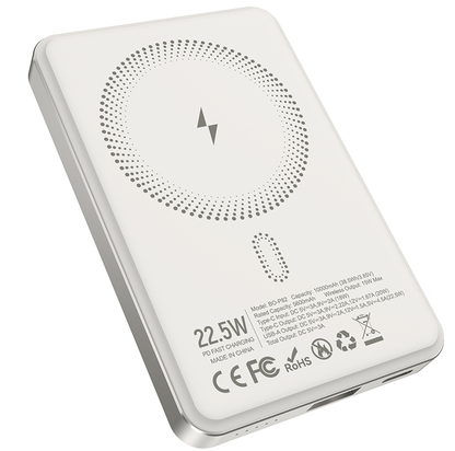Trådløs Ekstern Batteri BWOO BO-P82, 10000mAh, 22,5W, PD + FQI, 1 x QI - 1 x USB-C, Hvit