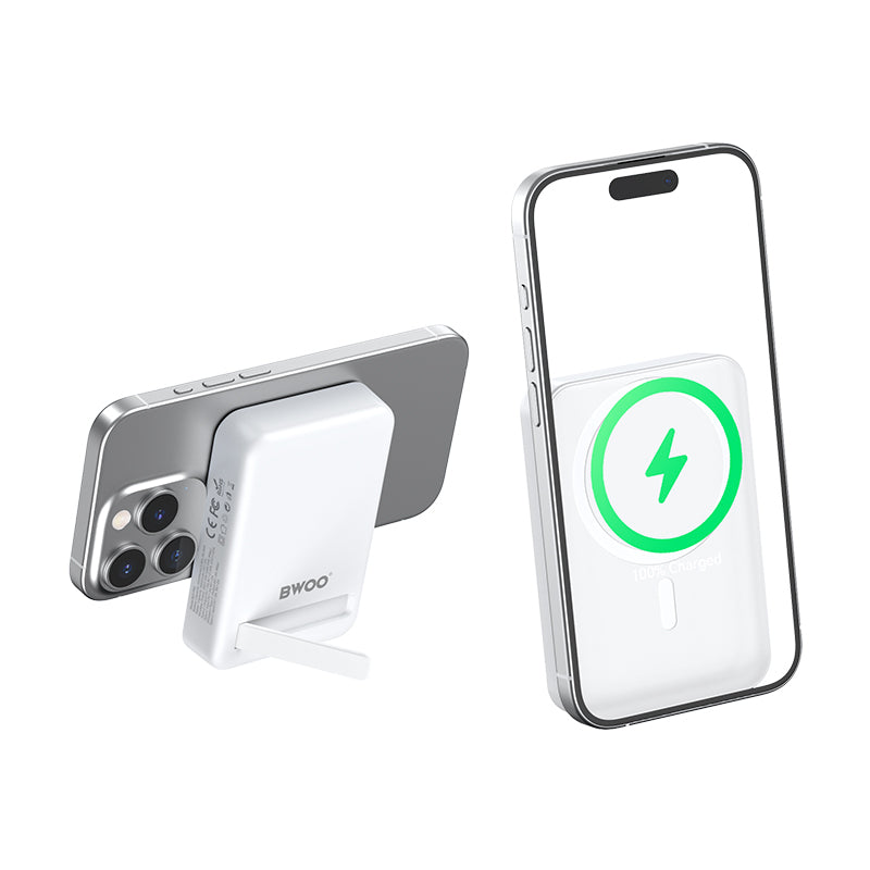 Ekstern trådløs batteri BWOO BO-P59, 10000mAh, 20W, PD + QI, 1 x QI - 1 x USB-C, Hvit