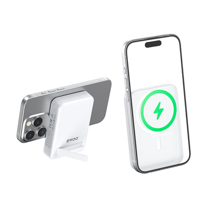 Ekstern trådløs batteri BWOO BO-P59, 10000mAh, 20W, PD + QI, 1 x QI - 1 x USB-C, Hvit