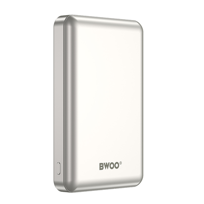 Trådløs Ekstern Batteri BWOO BO-P82, 10000mAh, 22,5W, PD + FQI, 1 x QI - 1 x USB-C, Hvit
