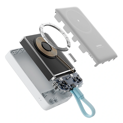Trådløs ekstern batteri Cuktech CP132ML, 10000mAh, 22,5W, PD + QI, 2 x USB-C, hvit