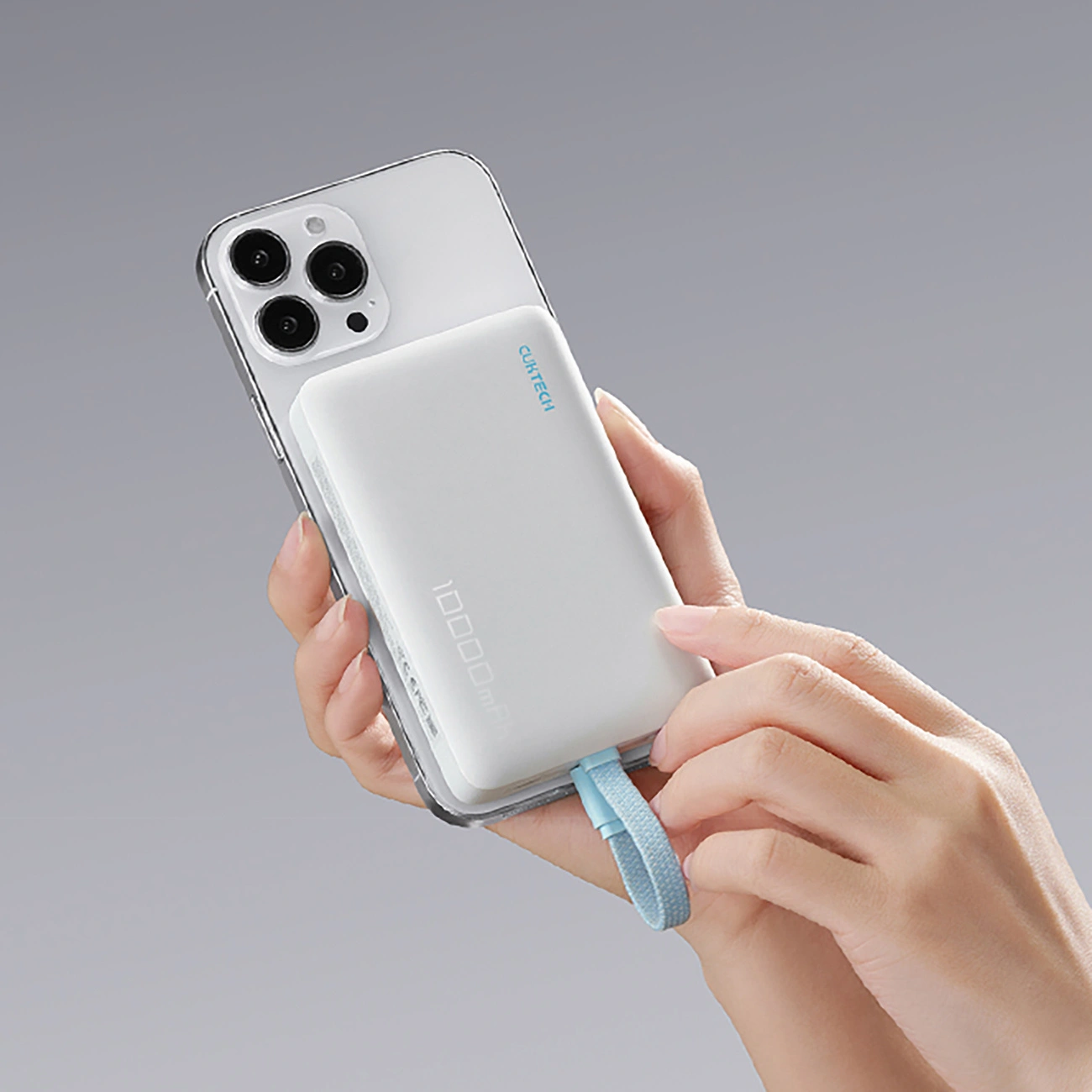 Trådløs ekstern batteri Cuktech CP132ML, 10000mAh, 22,5W, PD + QI, 2 x USB-C, hvit