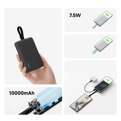 Trådløs ekstern batteri Cuktech CP132ML, 10000mAh, 22,5W, PD + QI, 2 x USB-C, hvit