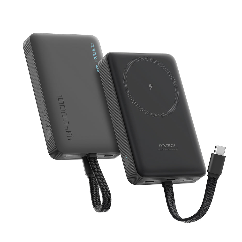 Trådløs Ekstern Batteri Cuktech WPB100L, 10000mAh, 22.5W, PD + FQI, 1 x QI - 2 x USB-C, Svart CKWPB100LGLBK