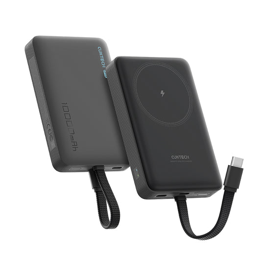 Trådløs Ekstern Batteri Cuktech WPB100L, 10000mAh, 22.5W, PD + FQI, 1 x QI - 2 x USB-C, Svart CKWPB100LGLBK