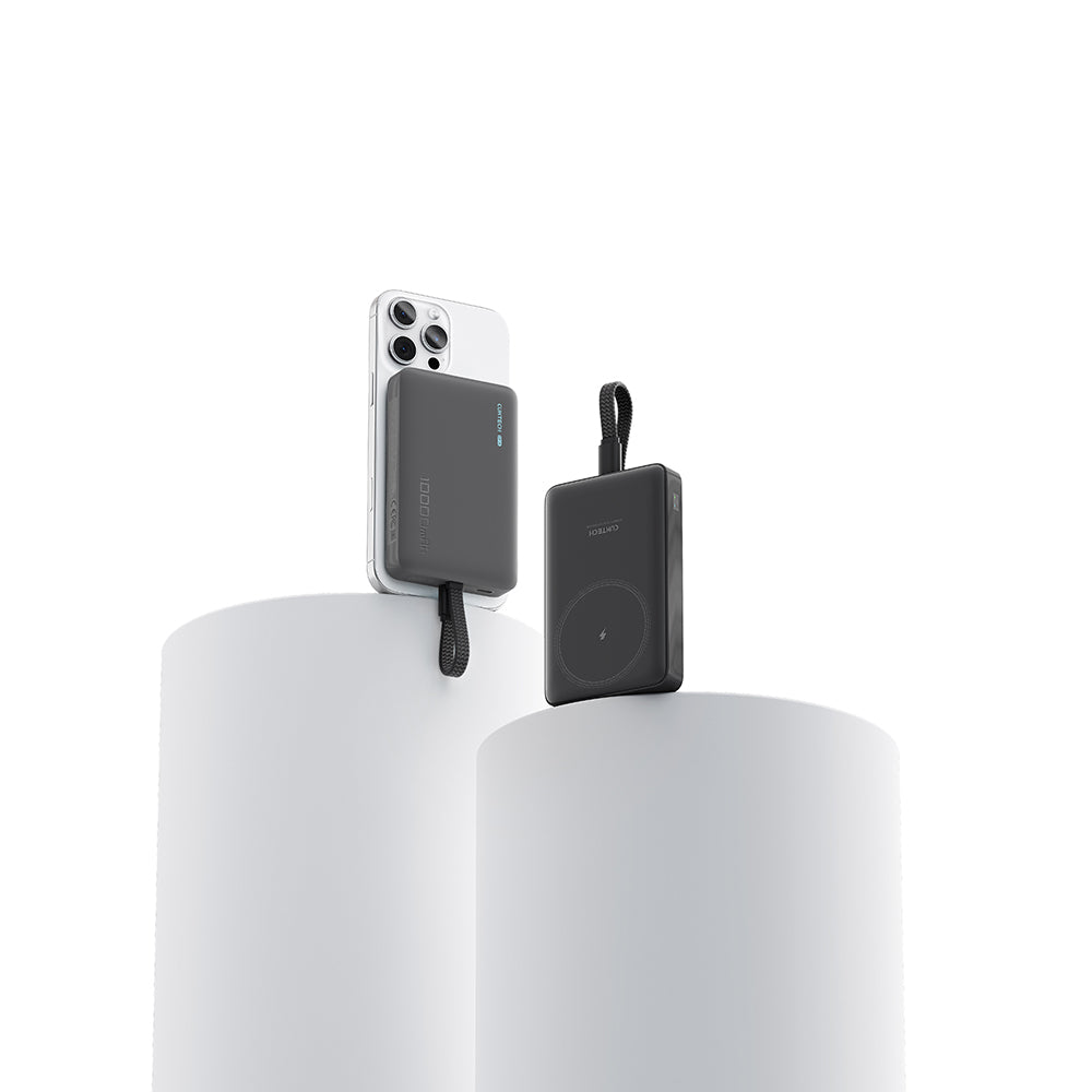 Trådløs Ekstern Batteri Cuktech WPB100L, 10000mAh, 22.5W, PD + FQI, 1 x QI - 2 x USB-C, Svart CKWPB100LGLBK