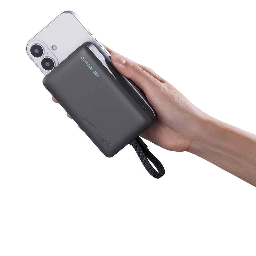 Trådløs Ekstern Batteri Cuktech WPB100L, 10000mAh, 22.5W, PD + FQI, 1 x QI - 2 x USB-C, Svart CKWPB100LGLBK