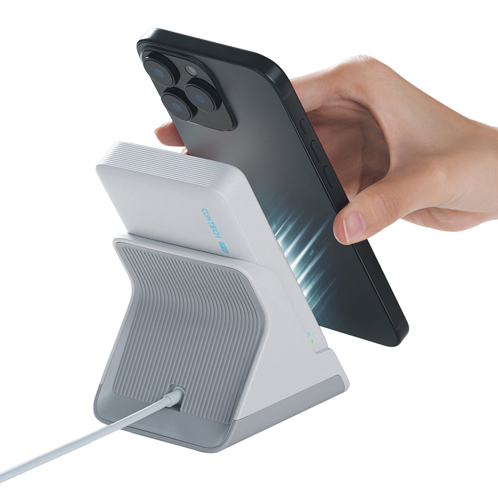 Trådløs ekstern batteri Cuktech WPB100N, 10000mAh, 20W, PD + FQI, 1 x QI - 1 x USB-C, Hvit CKWPB100NGLGR