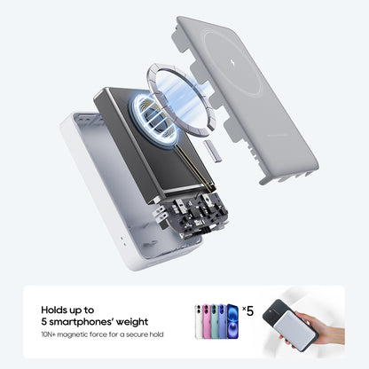 Trådløs ekstern batteri Cuktech WPB100N, 10000mAh, 20W, PD + FQI, 1 x QI - 1 x USB-C, Hvit CKWPB100NGLGR