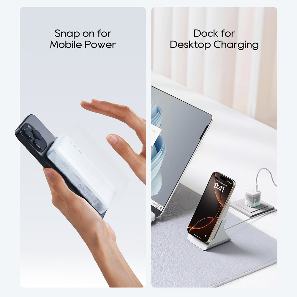 Trådløs ekstern batteri Cuktech WPB100N, 10000mAh, 20W, PD + FQI, 1 x QI - 1 x USB-C, Hvit CKWPB100NGLGR