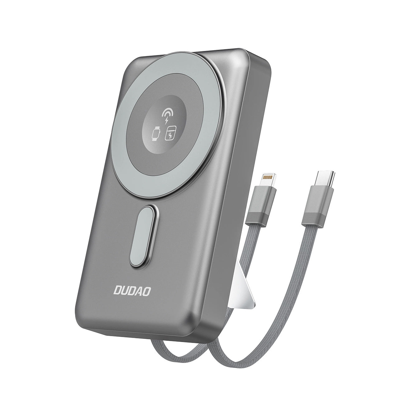 Ekstern trådløs batteri Dudao K29, 10000mAh, 20W, PD + FQI, 1 x Lightning - 1 x QI - 1 x USB-C, Grå