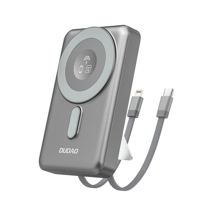 Ekstern trådløs batteri Dudao K29, 10000mAh, 20W, PD + FQI, 1 x Lightning - 1 x QI - 1 x USB-C, Grå