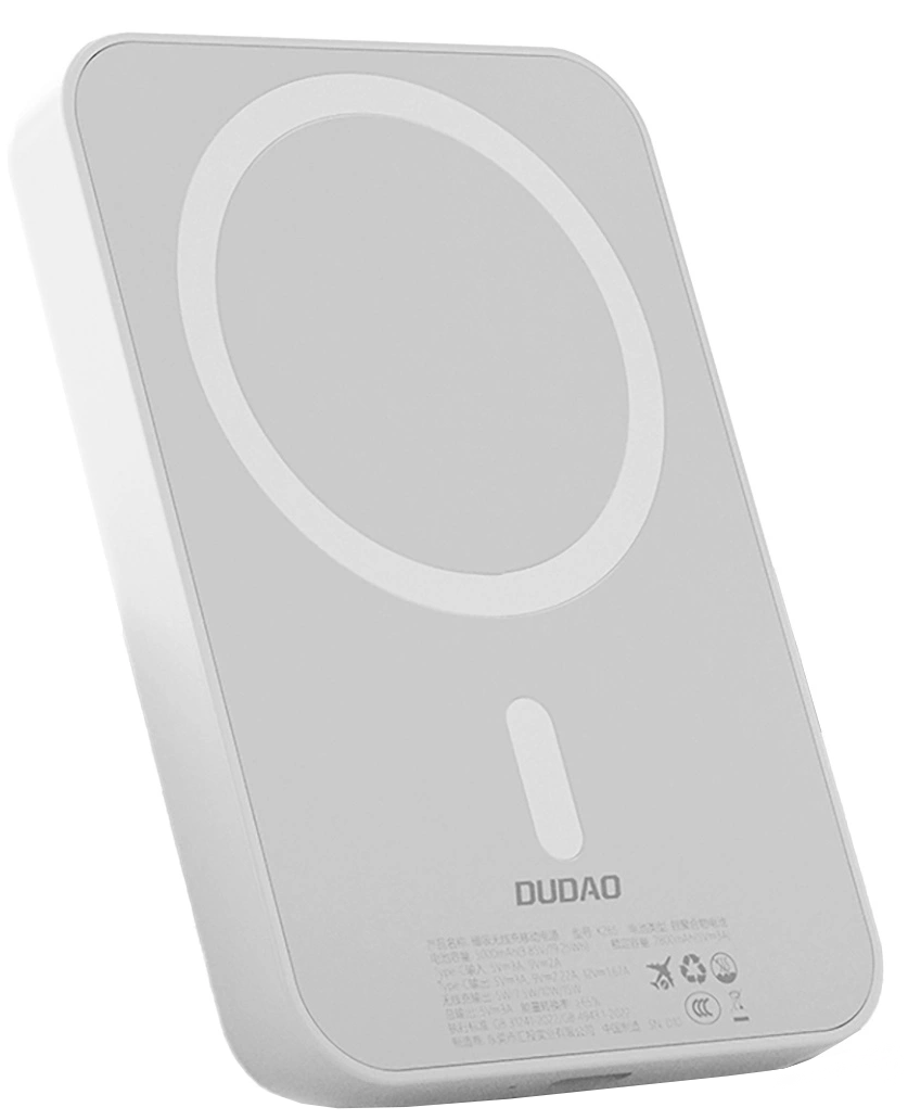 Ekstern trådløs batteri Dudao K26s, 5000mAh, 20W, PD + FQI, 1 x QI - 1 x USB-C, Hvit