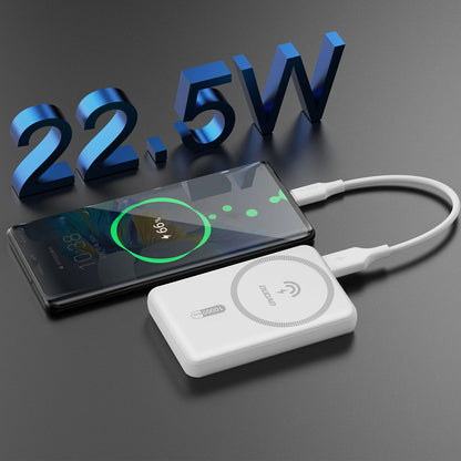 Trådløs ekstern batteripakke Dudao K14S, 5000mAh, 20W, QC + PD + FQI, 1 x QI - 1 x USB-A - 1 x USB-C, Hvit