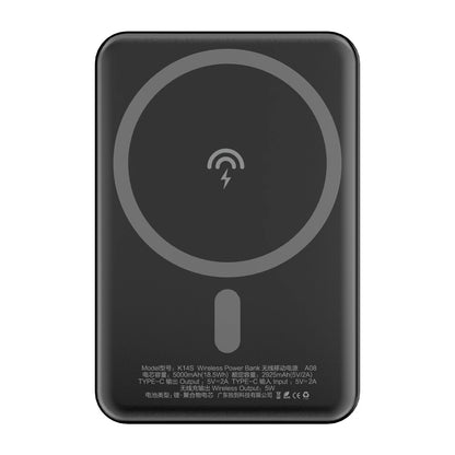 Ekstern trådløs batteri Dudao K14S, 5000mAh, 10W, PD + QI, 1 x QI - 1 x USB-C, Svart