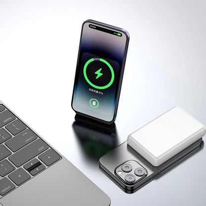 Trådløs ekstern batteripakke Dudao K14S, 5000mAh, 20W, QC + PD + FQI, 1 x QI - 1 x USB-A - 1 x USB-C, Hvit