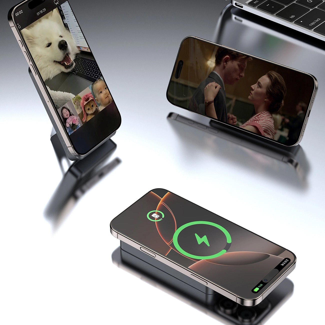 Ekstern trådløs batteri Dudao K29, 10000mAh, 20W, PD + FQI, 1 x Lightning - 1 x QI - 1 x USB-C, Grå