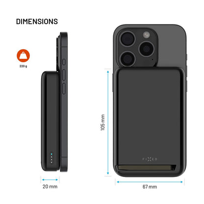 Ekstern trådløs batteri Fixed MagZen 10 Pro, 10000mAh, 30W, PD + FQI, 1 x QI - 1 x USB-C, Svart