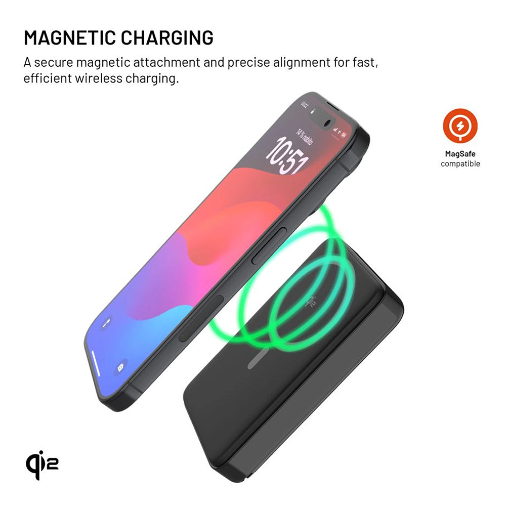Ekstern trådløs batteri Fixed MagZen 10 Pro, 10000mAh, 30W, PD + FQI, 1 x QI - 1 x USB-C, Svart