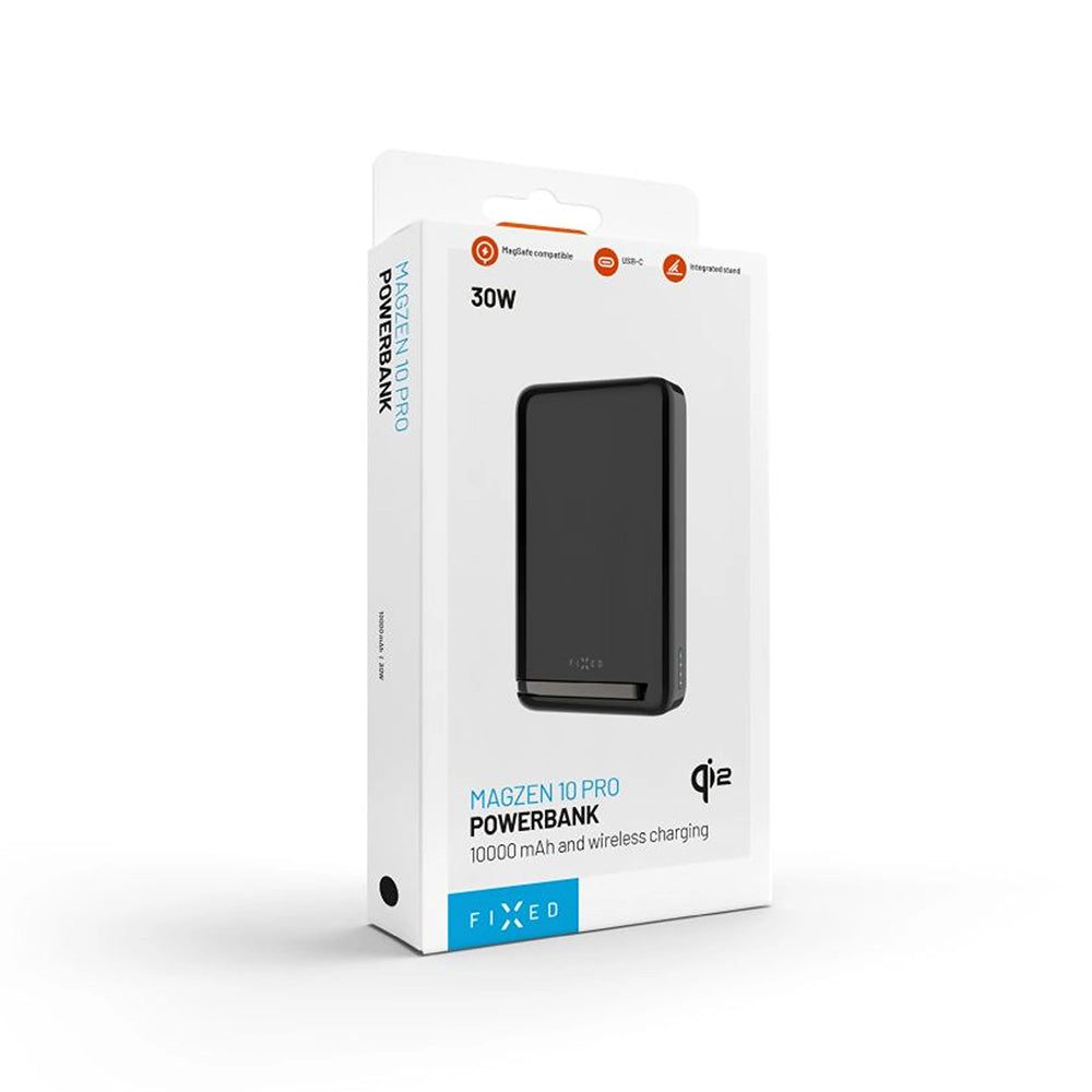 Ekstern trådløs batteri Fixed MagZen 10 Pro, 10000mAh, 30W, PD + FQI, 1 x QI - 1 x USB-C, Svart