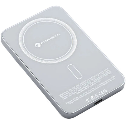 Ekstern trådløs batteri Forcell F5K8, 5000mAh, 15W, PD + FQI, 1 x QI - 1 x USB-C, Hvit