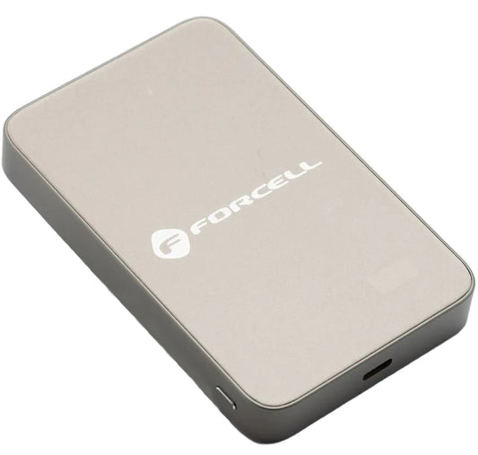 Ekstern trådløs batteri Forcell F5K8, 5000mAh, 15W, PD + FQI, 1 x QI - 1 x USB-C, Gull