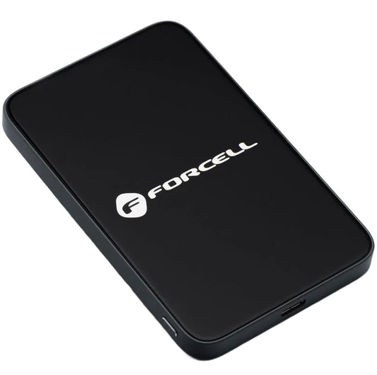 Ekstern trådløs batteri Forcell F5K8, 5000mAh, 15W, PD + FQI, 1 x QI - 1 x USB-C, Svart