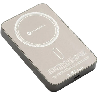 Ekstern trådløs batteri Forcell F5K8, 5000mAh, 15W, PD + FQI, 1 x QI - 1 x USB-C, Gull