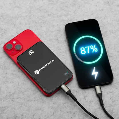 Ekstern trådløs batteri Forcell F5K8, 5000mAh, 15W, PD + FQI, 1 x QI - 1 x USB-C, Svart