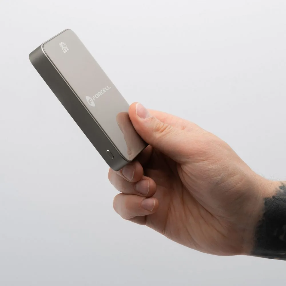 Ekstern trådløs batteri Forcell F5K8, 5000mAh, 15W, PD + FQI, 1 x QI - 1 x USB-C, Gull